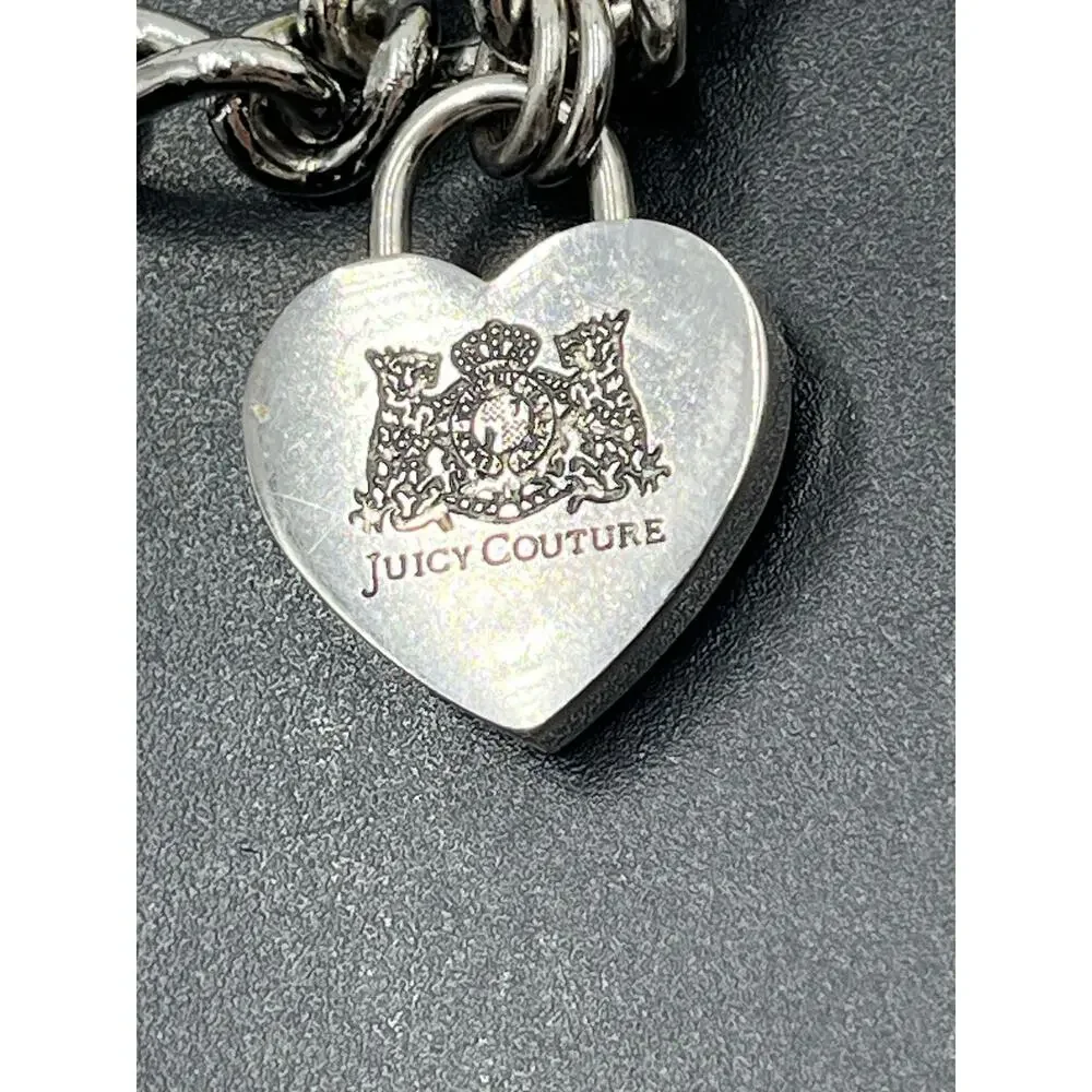 Juicy Couture Vintage Silver Tone Chunky Toggle Heart Charm Starter Bracelet‎